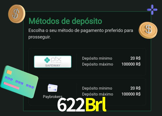 O cassino 622Brl oferece uma grande variedade de métodos de pagamento